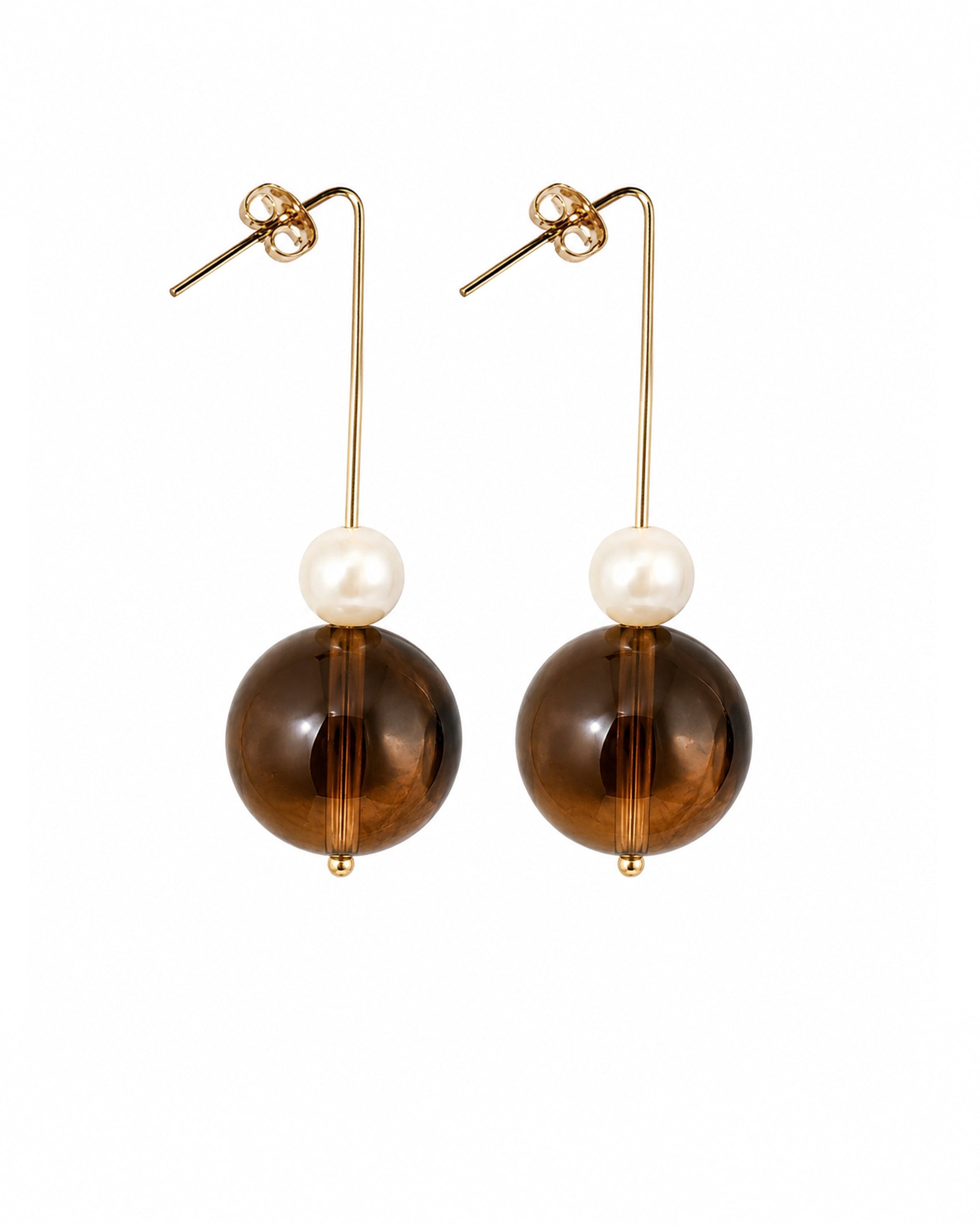 Brown quartz and pearl earrings